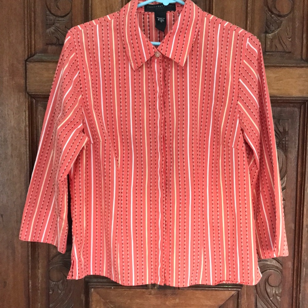 Geoffrey Beene orange, black and cream women’s shirt